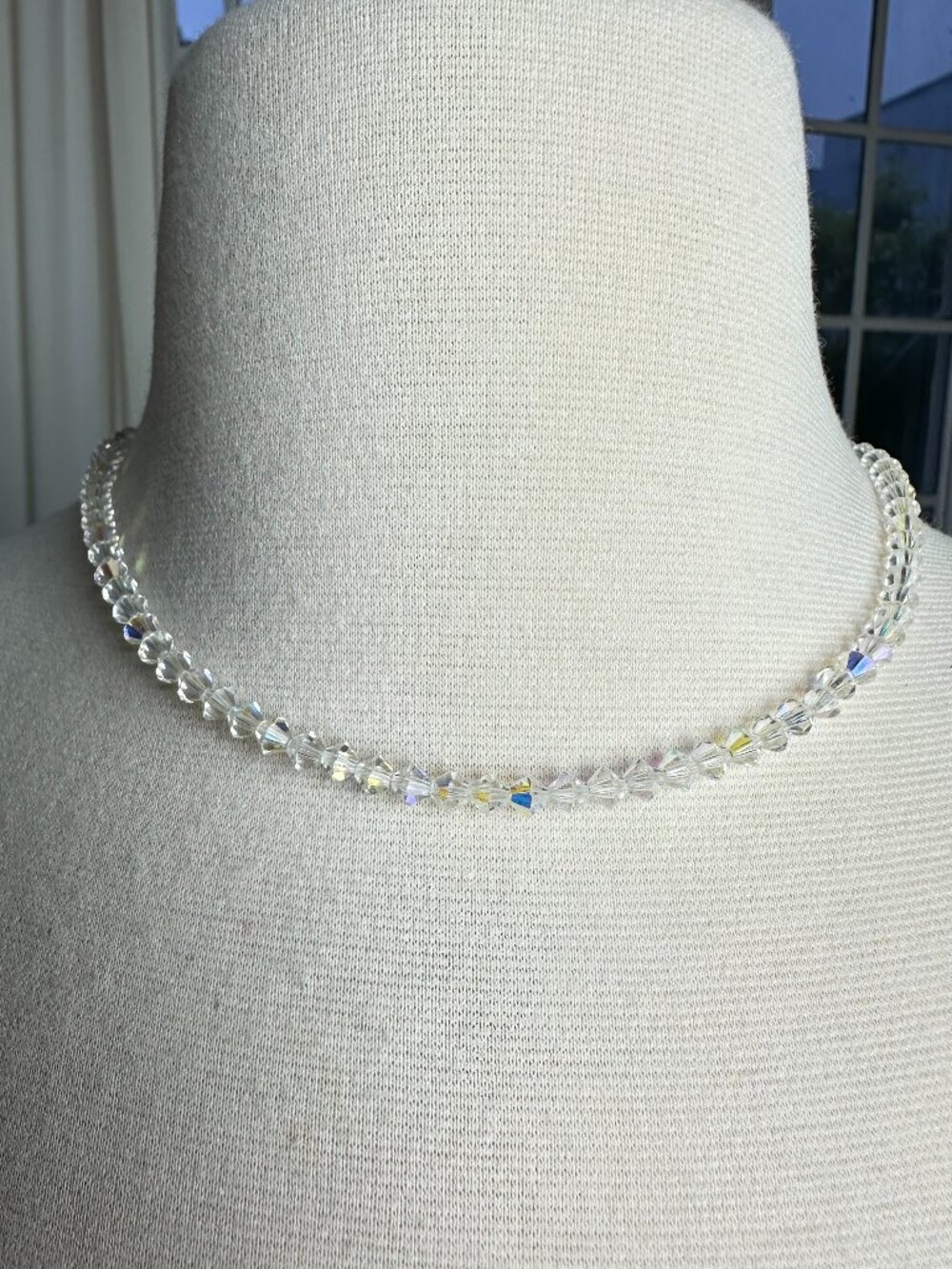 Vintage 1950s Japan AB Crystal Choker Necklace Single Strand Aurora Borealis
